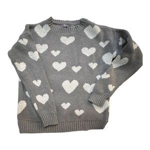 Marled Gray and White Heart Sweater S : L